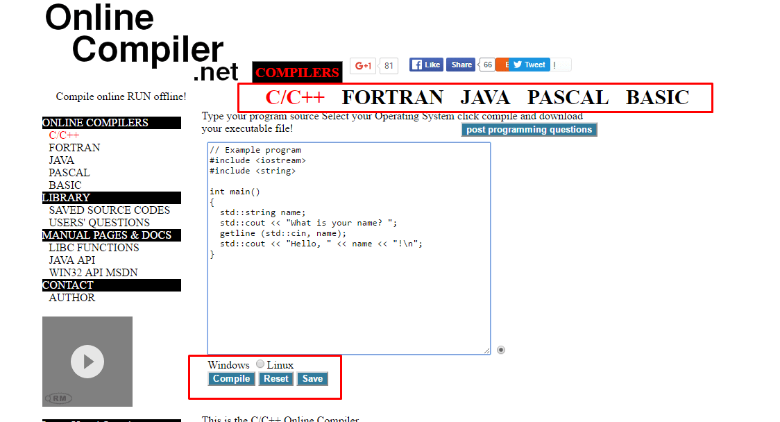 Online compilers for C ++